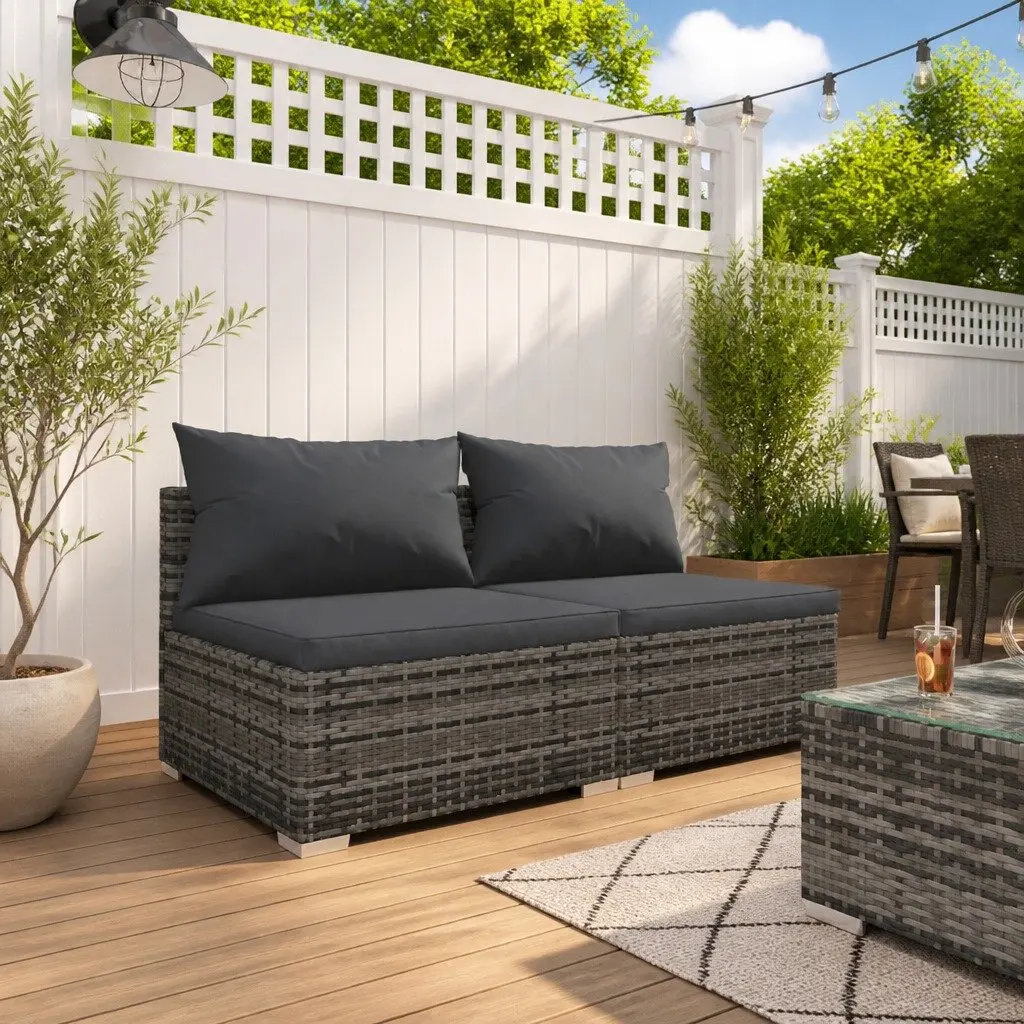 Garden Lounge Set Poly Rattan 2 Piece Outdoor Furniture with Cushions Grey