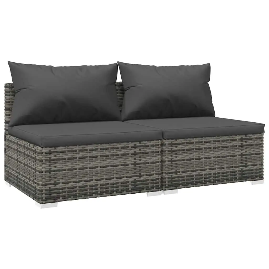 Garden Lounge Set Poly Rattan 2 Piece Outdoor Furniture with Cushions Grey