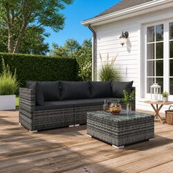 Garden Lounge Set 4 Piece Outdoor Furniture Poly Rattan Grey Modular Patio