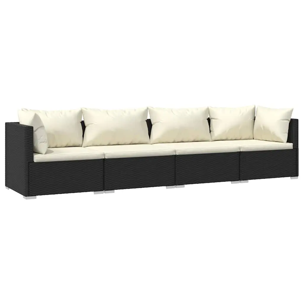 Modular Black Poly Rattan 4 Piece Outdoor Lounge Set with Removable Cushions for Patio and Garden Relaxation