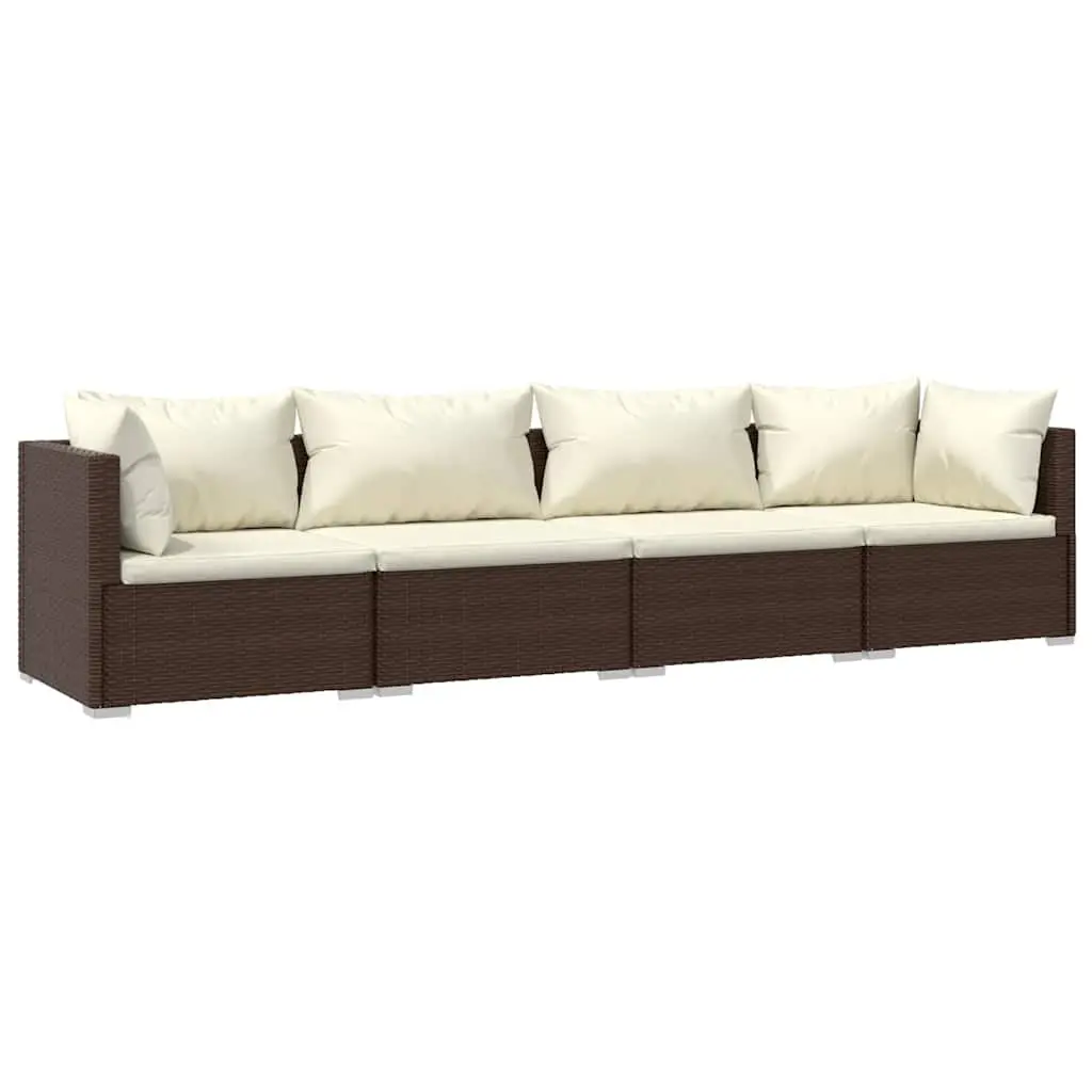 Garden Lounge Set Poly Rattan 4 Piece Outdoor Patio Furniture Brown
