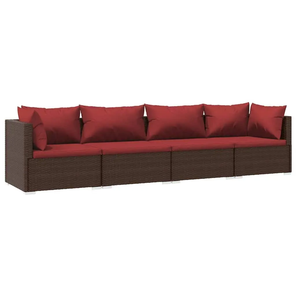 Outdoor Garden Lounge Set Poly Rattan 4 Piece Brown Modular Patio Furniture