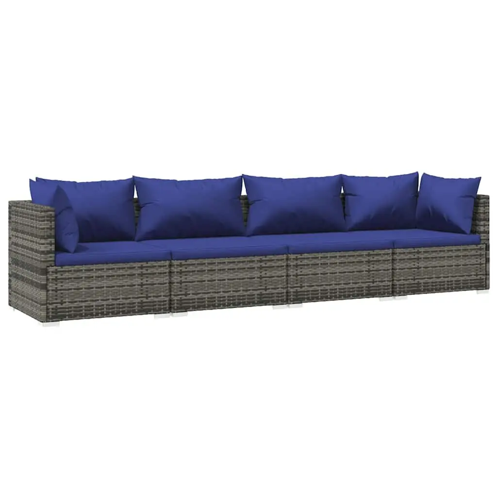 4 Piece Modular Poly Rattan Garden Lounge Set with Cushions Grey