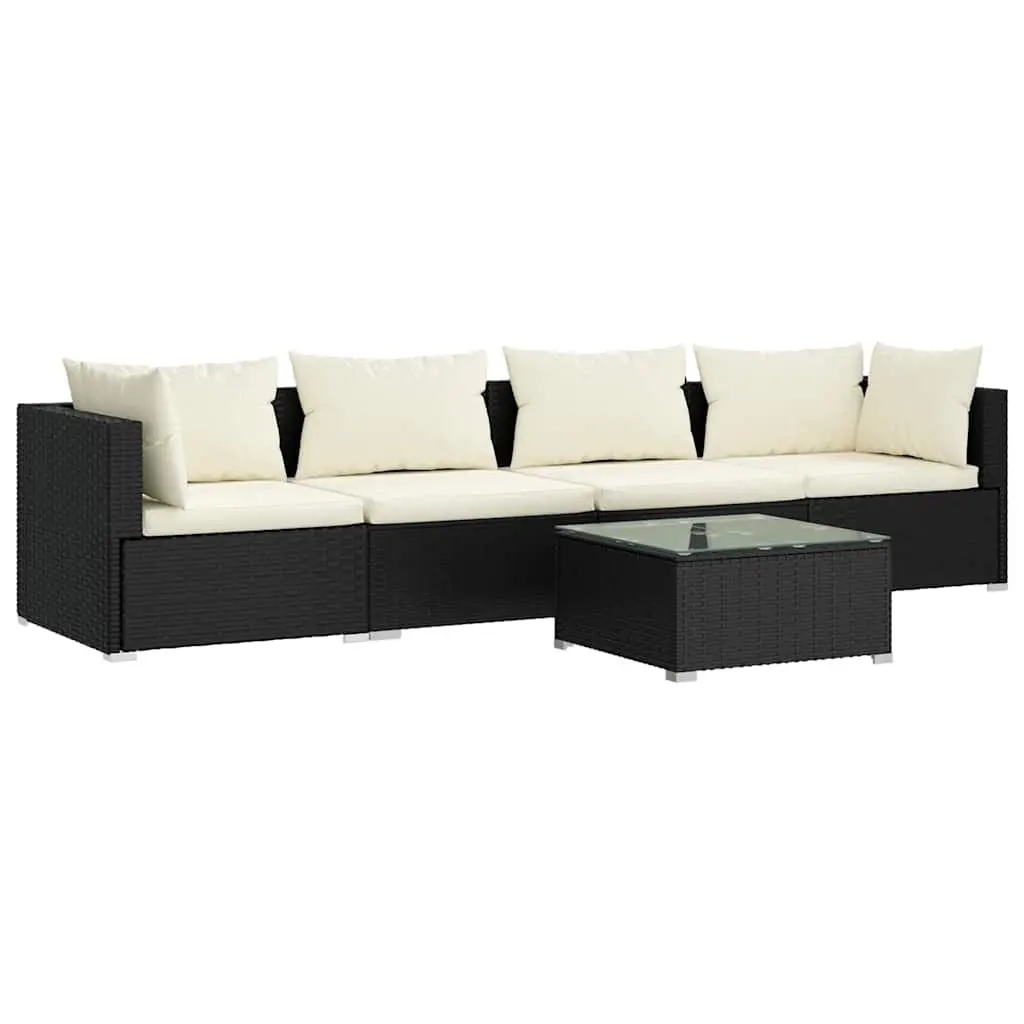 5 Piece Modular Poly Rattan Garden Lounge Set Black