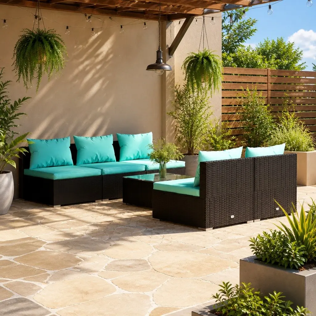 Garden Lounge Set Poly Rattan Modular 6 Piece Outdoor Patio Furniture Black