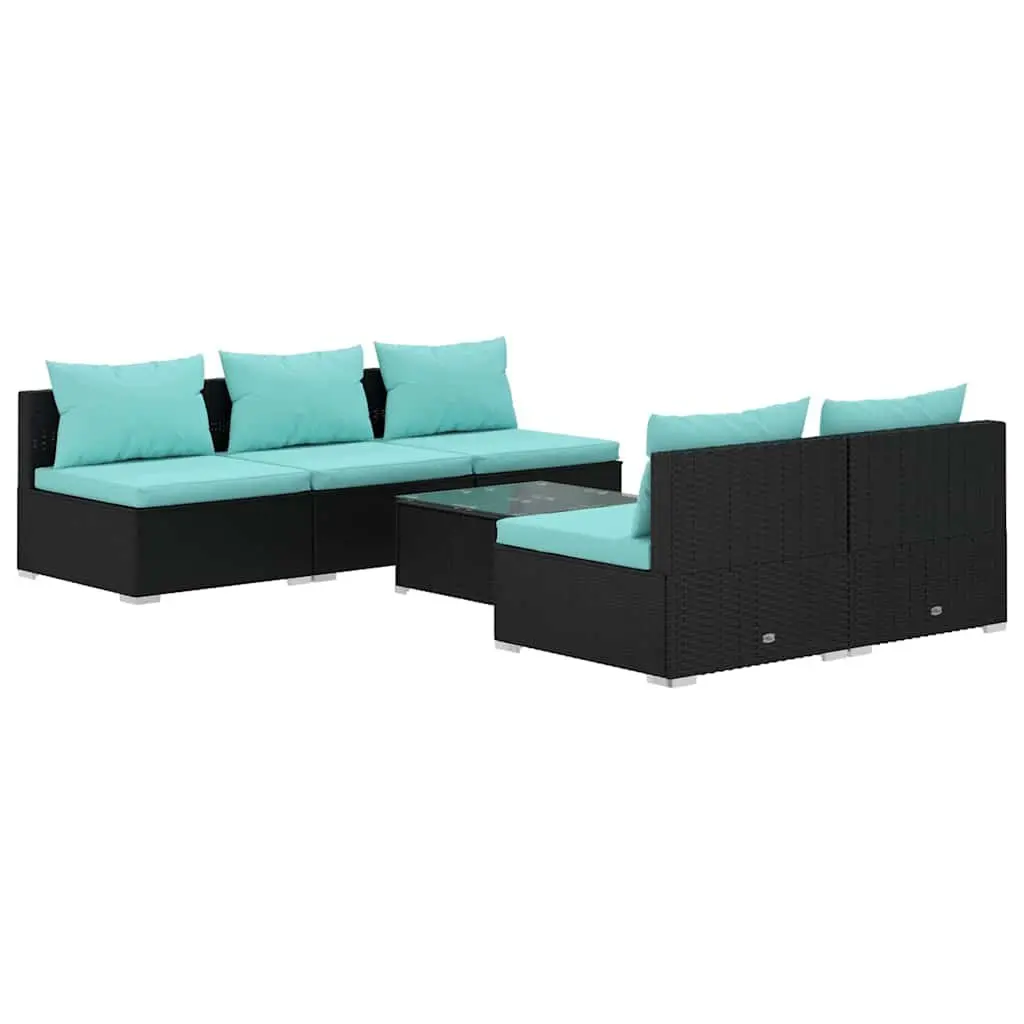 Garden Lounge Set Poly Rattan Modular 6 Piece Outdoor Patio Furniture Black