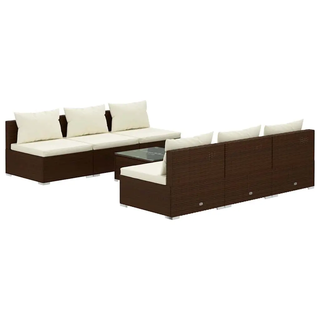 7 Piece Garden Lounge Set with Cushions Modular Outdoor Furniture Poly Rattan