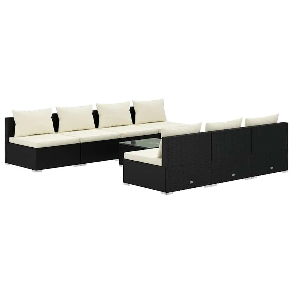Outdoor Patio Furniture 8 Piece Modular Garden Lounge Set Black Poly Rattan