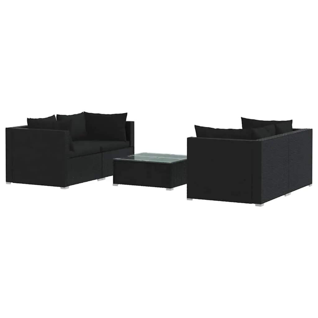 5 Piece Garden Lounge Set Poly Rattan Black Outdoor Furniture