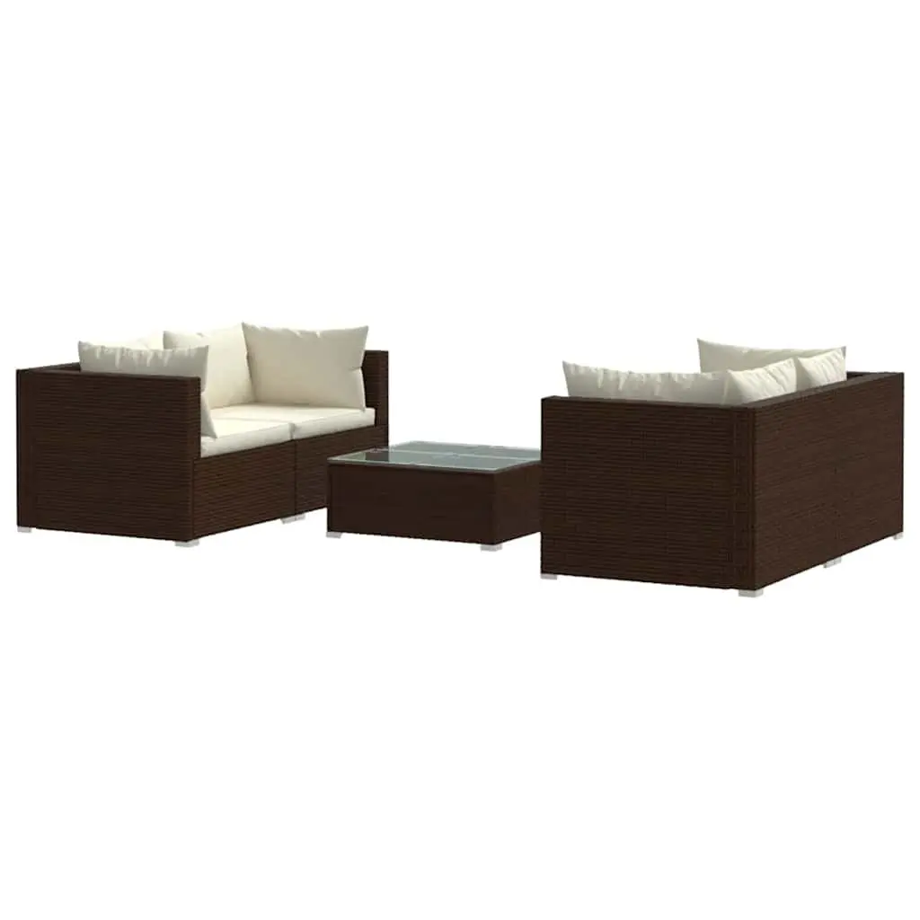 5 Piece Poly Rattan Garden Lounge Set with Cushions Brown Outdoor Patio Furniture