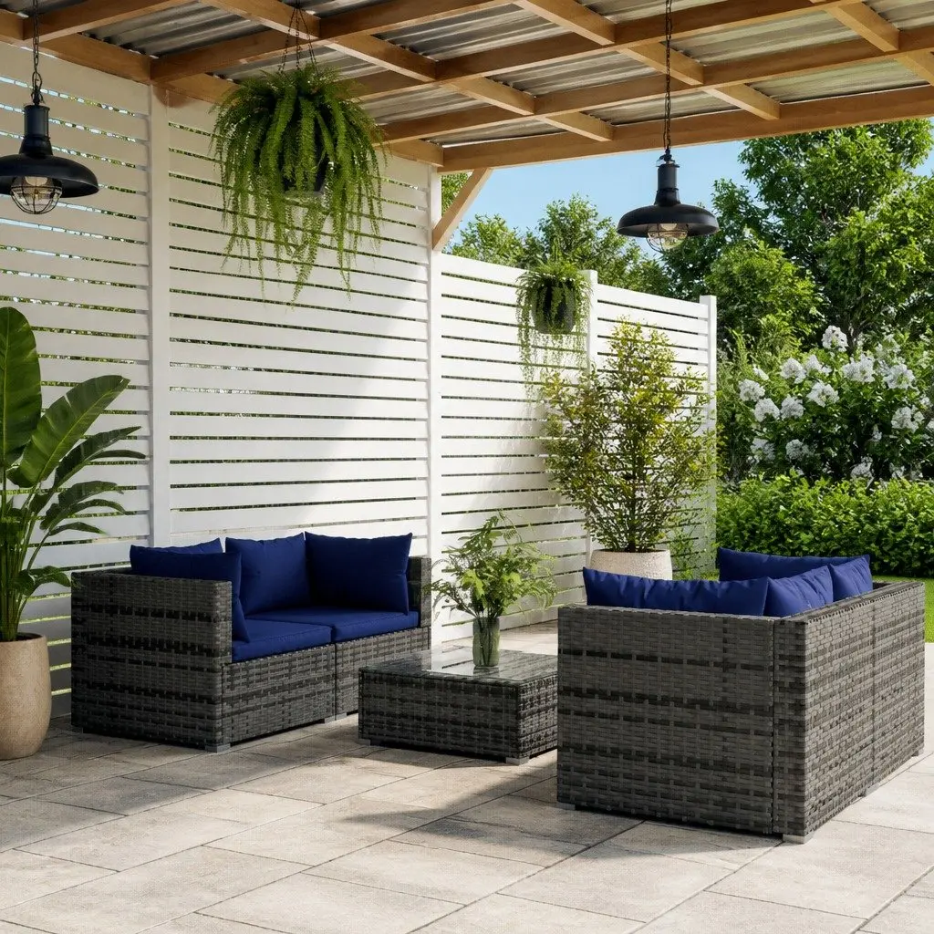 Garden Lounge Set Poly Rattan 5 Piece Outdoor Furniture Grey