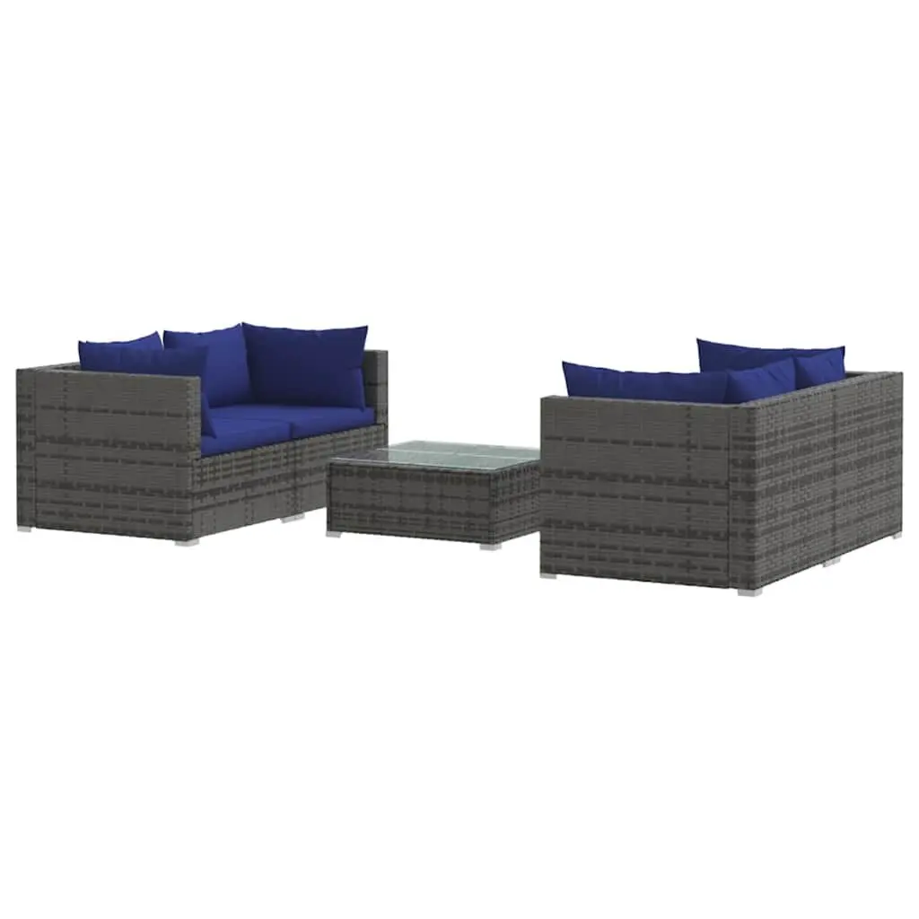 Garden Lounge Set Poly Rattan 5 Piece Outdoor Furniture Grey