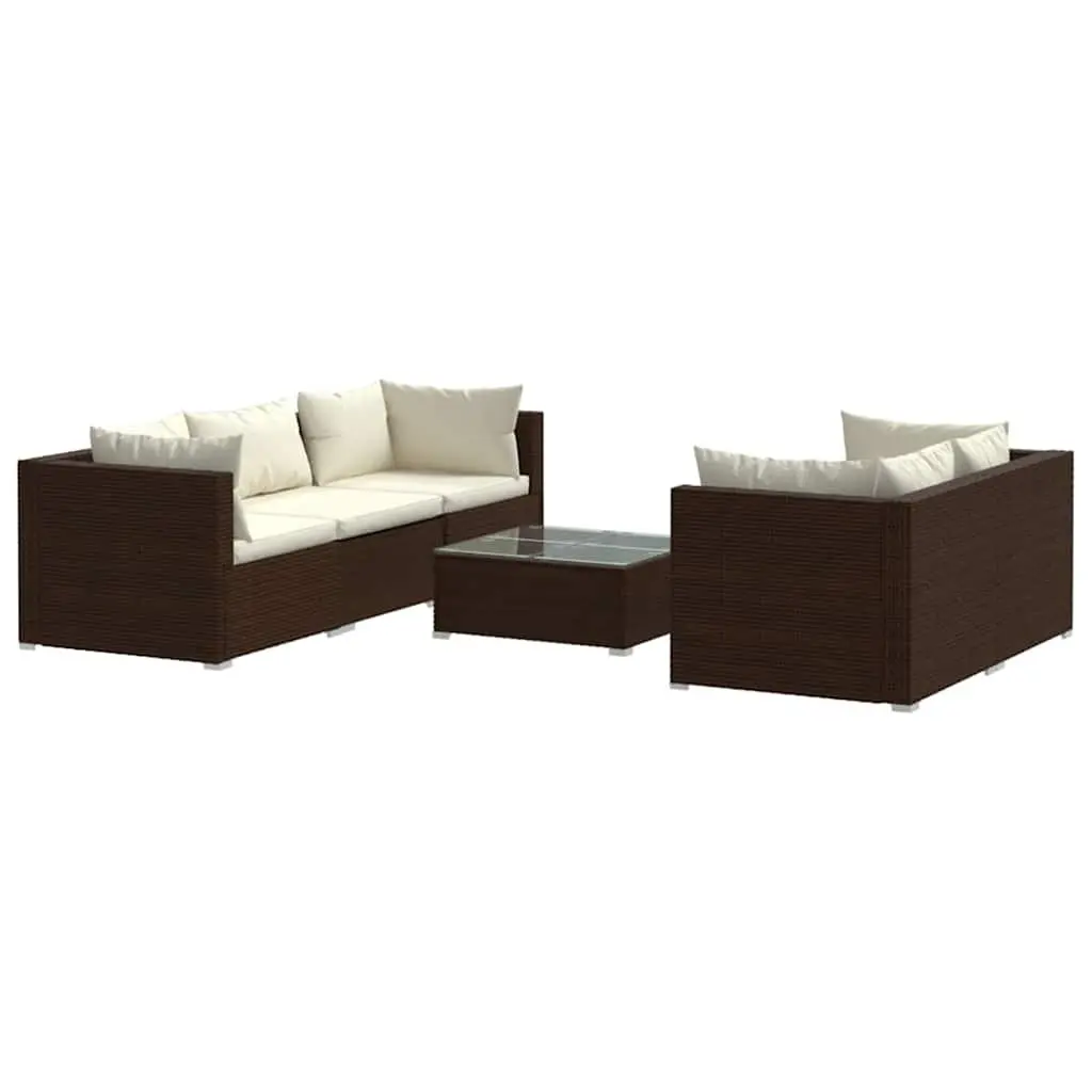 Garden Lounge Set Modular Outdoor Furniture 6 Piece Water-Resistant PE Rattan Brown