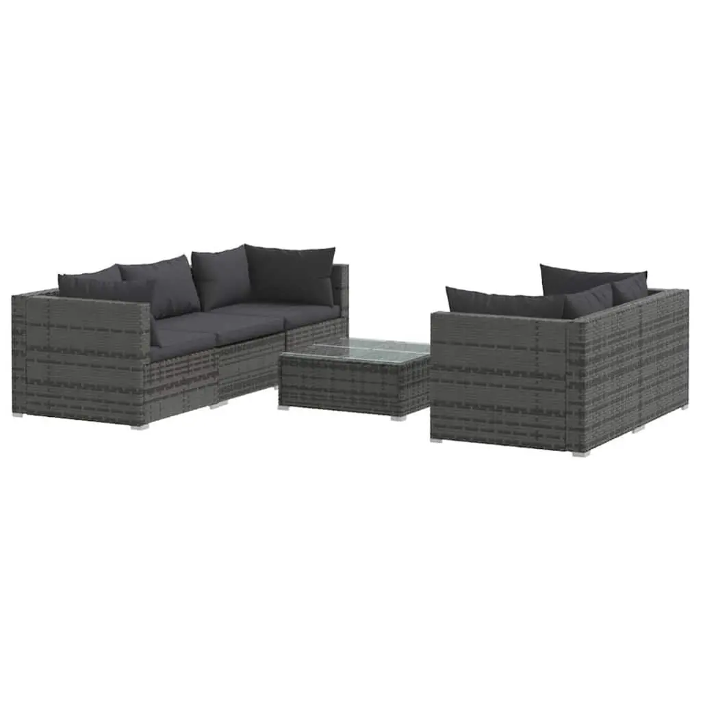 6 Piece Modular Garden Lounge Set PE Rattan Outdoor Furniture Grey