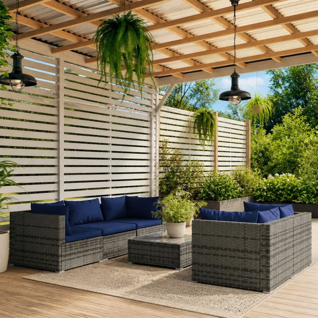 Garden Lounge Set Poly Rattan 6 Piece Outdoor Patio Furniture Grey