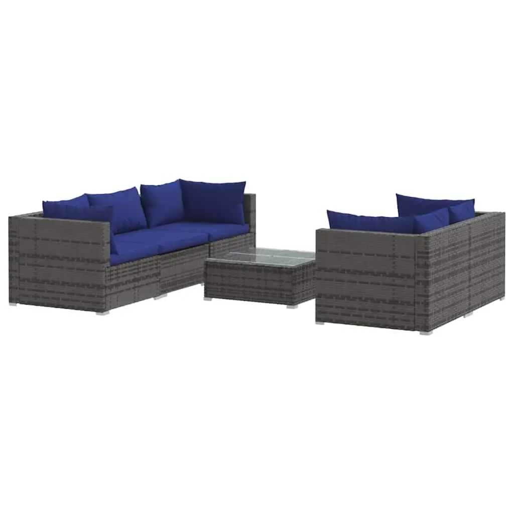 Garden Lounge Set Poly Rattan 6 Piece Outdoor Patio Furniture Grey
