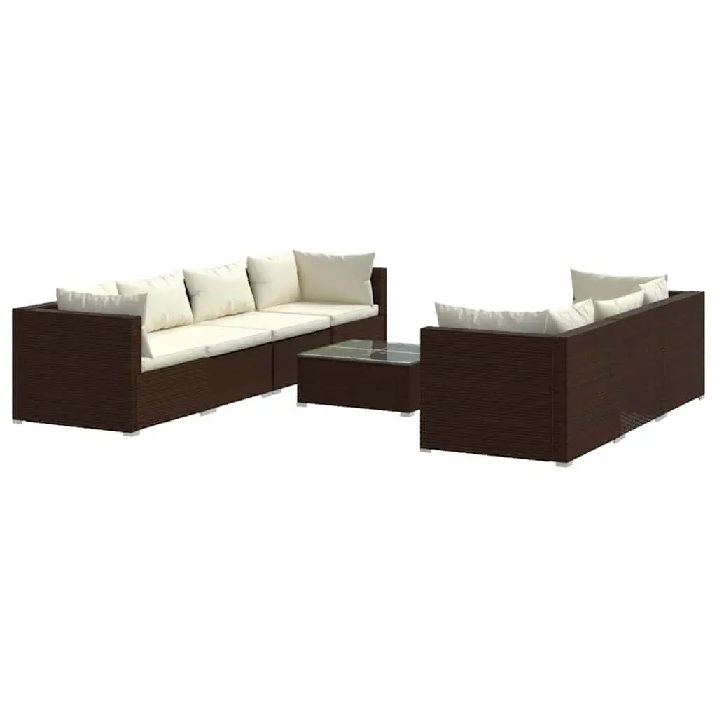 Garden Lounge Set Modular Poly Rattan 8 Piece Outdoor Furniture Brown Cushions