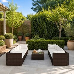 9 Piece Outdoor Garden Lounge Set Brown Poly Rattan Modular Patio Furniture