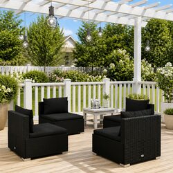 4 Piece Poly Rattan Garden Lounge Set Black with Removable Cushions Modular