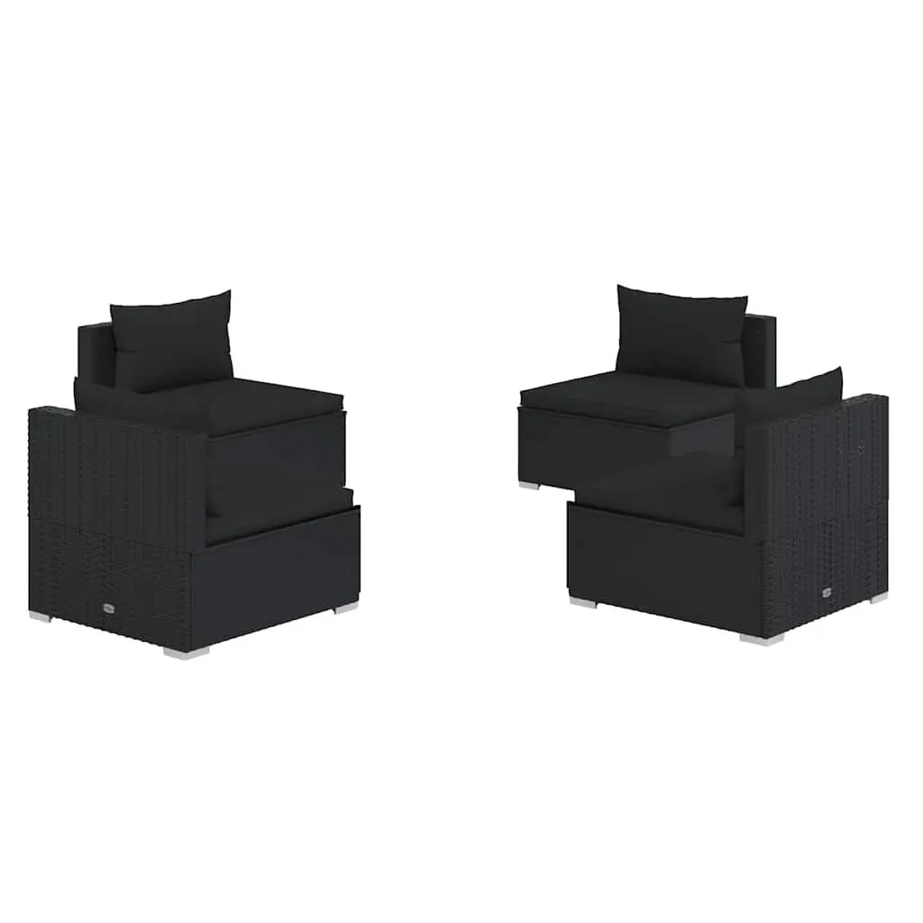 Modular Garden Lounge Set Black PE Rattan 4 Piece with Thick Removable Cushions for Outdoor Use