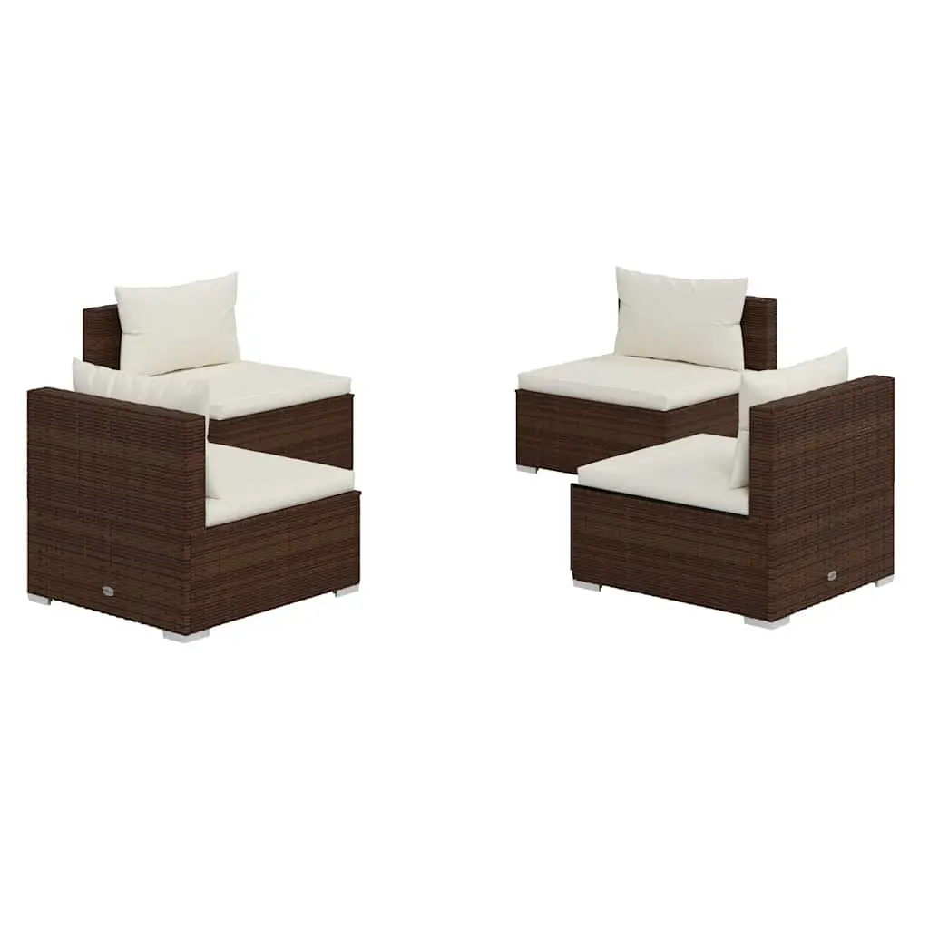 4 Piece Poly Rattan Garden Lounge Set Brown Outdoor Furniture with Cushions