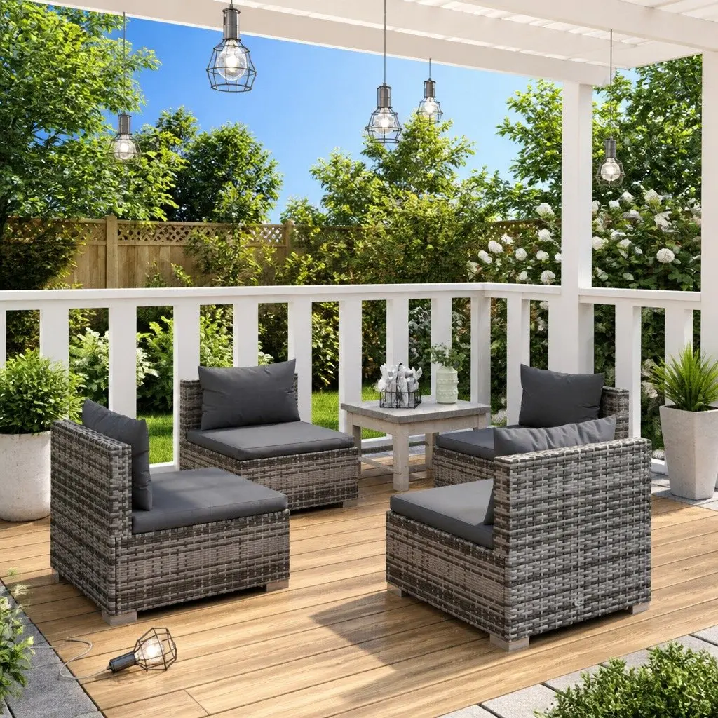 4 Piece Garden Lounge Set Grey Outdoor Patio Furniture with Cushions Modular