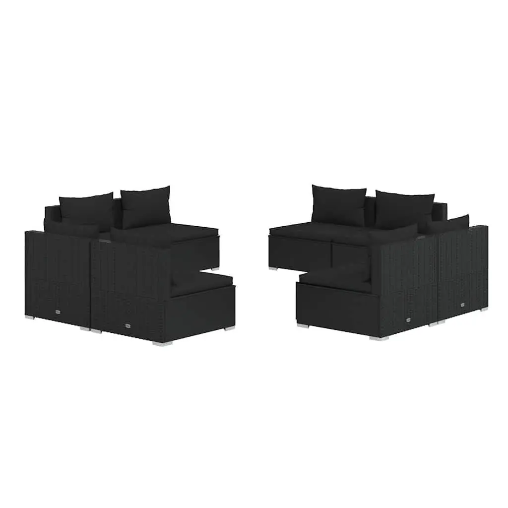 8 Piece Poly Rattan Garden Lounge Set with Cushions Black