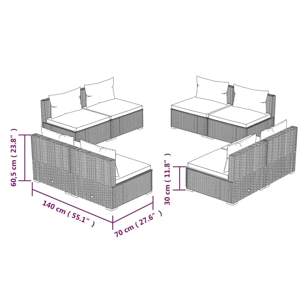 Garden Lounge Set 8 Piece Outdoor Furniture Poly Rattan Brown Modular Cushions