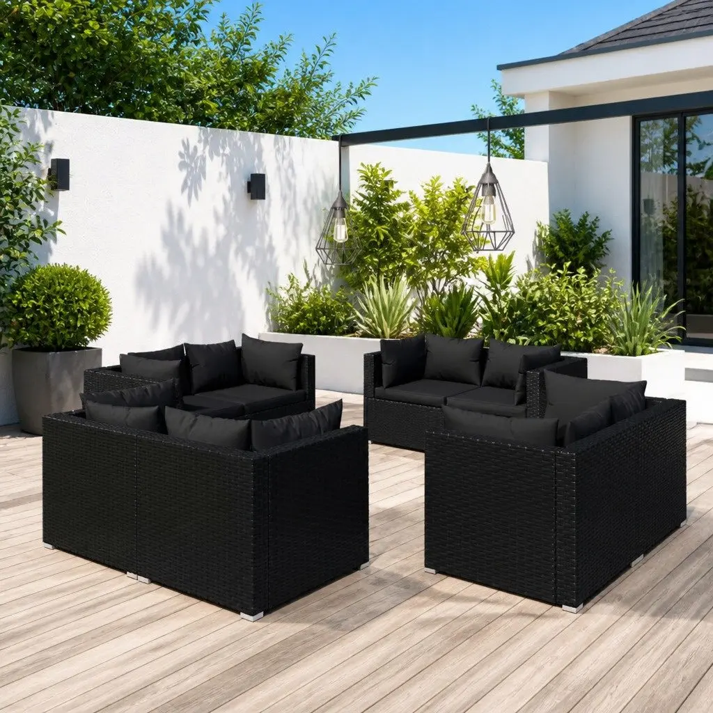 Garden Lounge Set Modular PE Rattan 8 Piece Outdoor Patio Furniture Black