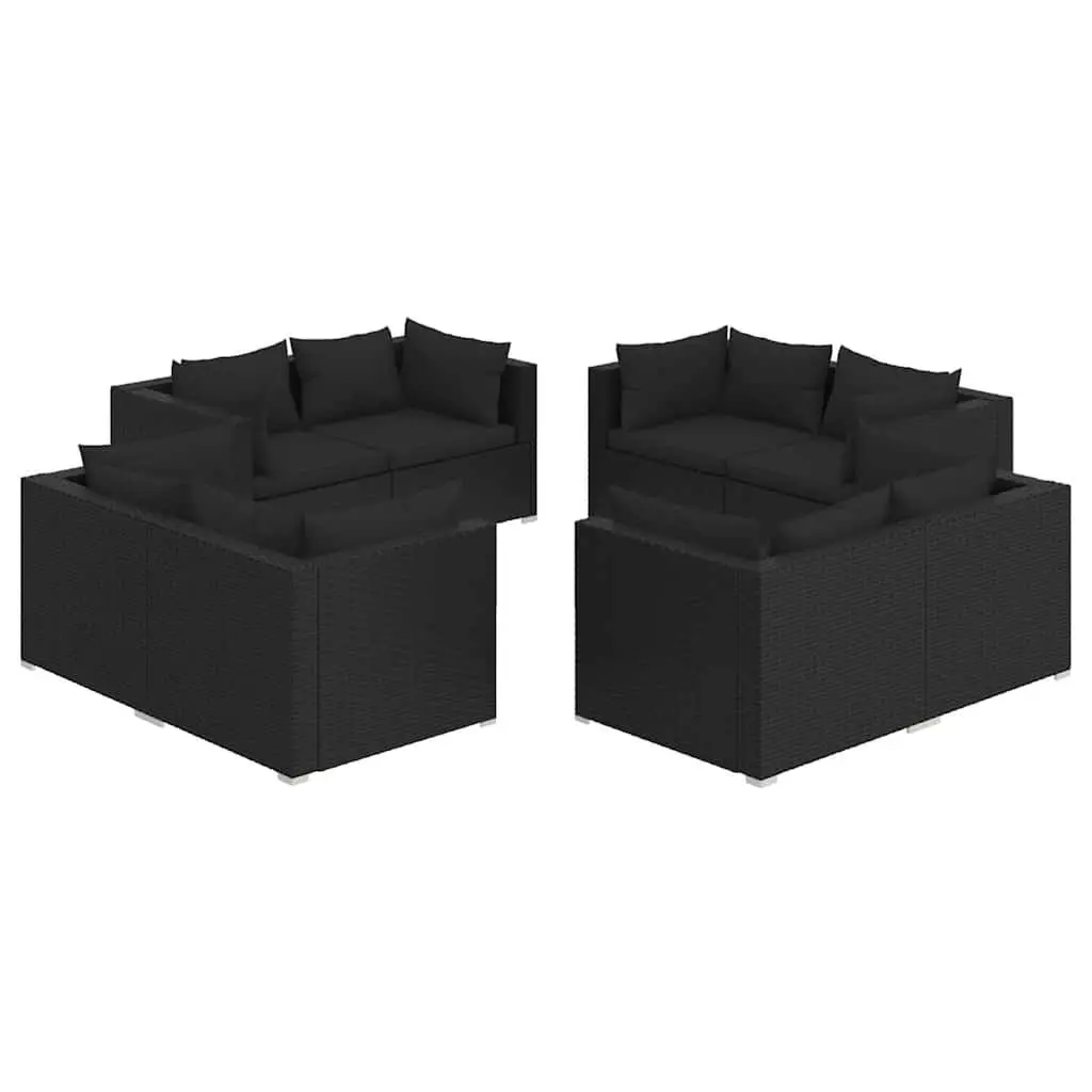Garden Lounge Set Modular PE Rattan 8 Piece Outdoor Patio Furniture Black