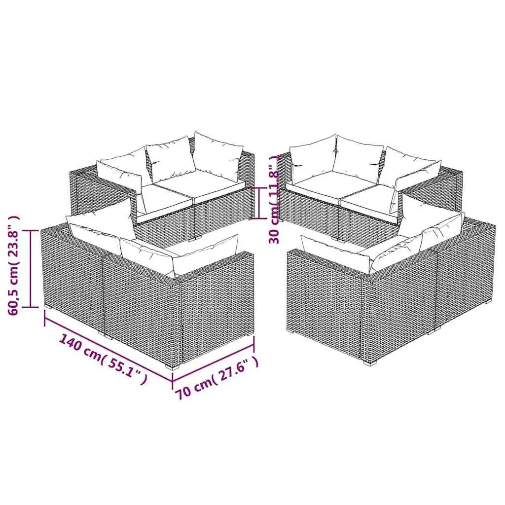 Garden Lounge Set Modular PE Rattan 8 Piece Outdoor Patio Furniture Black