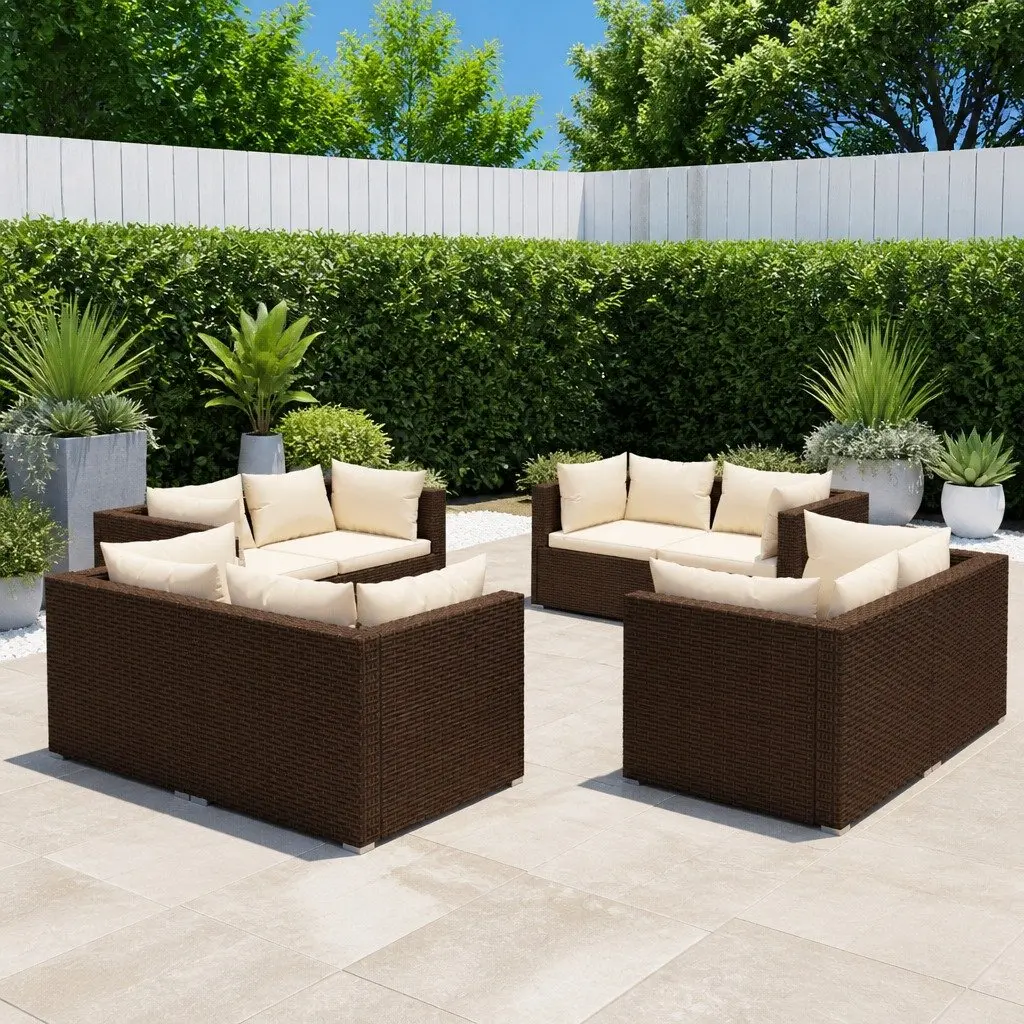 Garden Lounge Set Poly Rattan 8 Piece Modular Outdoor Furniture Brown
