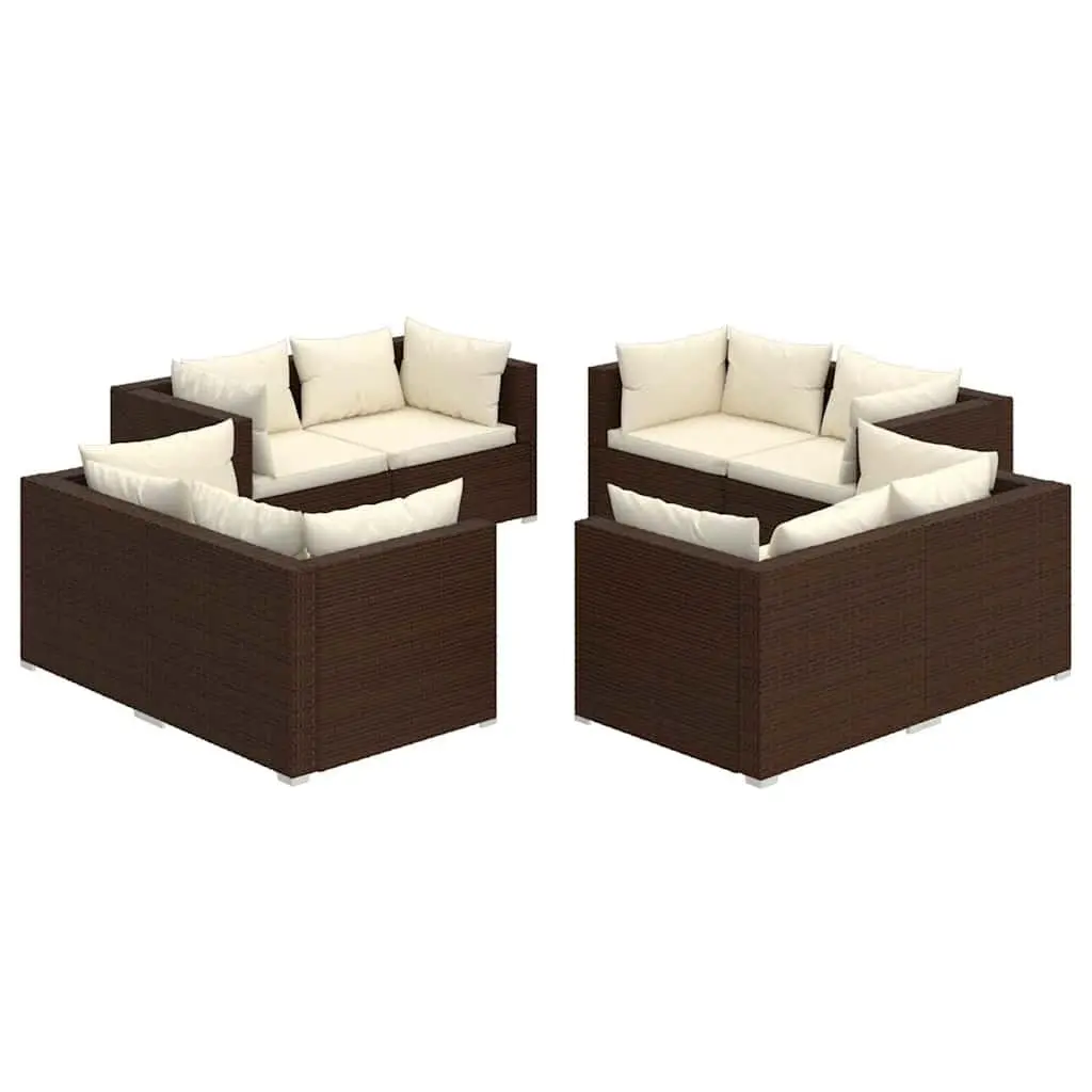Garden Lounge Set Poly Rattan 8 Piece Modular Outdoor Furniture Brown