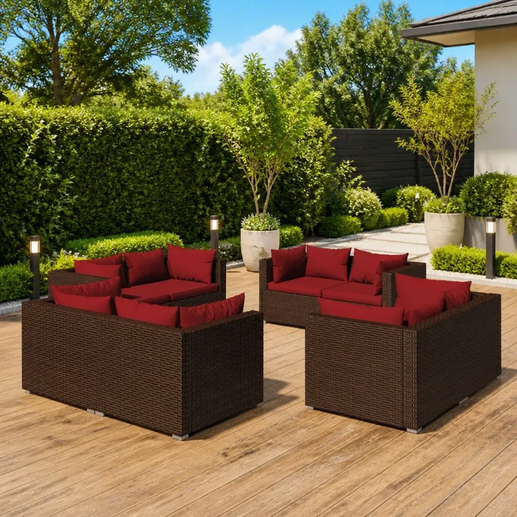 Garden Lounge Set Modular Poly Rattan Outdoor Furniture 8 Piece Brown