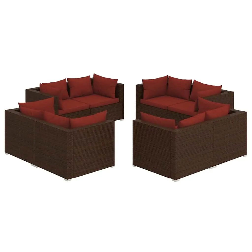 Garden Lounge Set Modular Poly Rattan Outdoor Furniture 8 Piece Brown