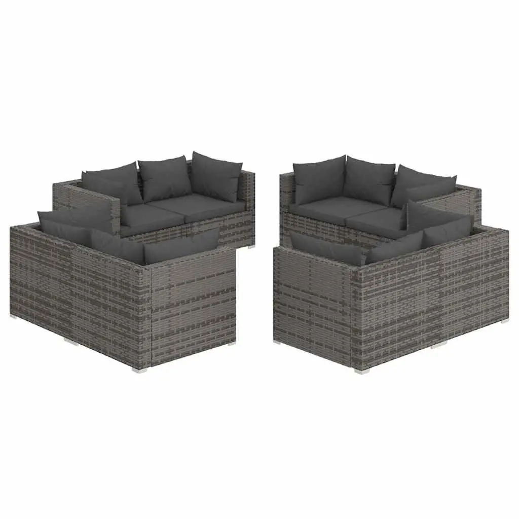 Modular Outdoor Furniture Garden Lounge Set 8 Piece Poly Rattan Grey Cushions