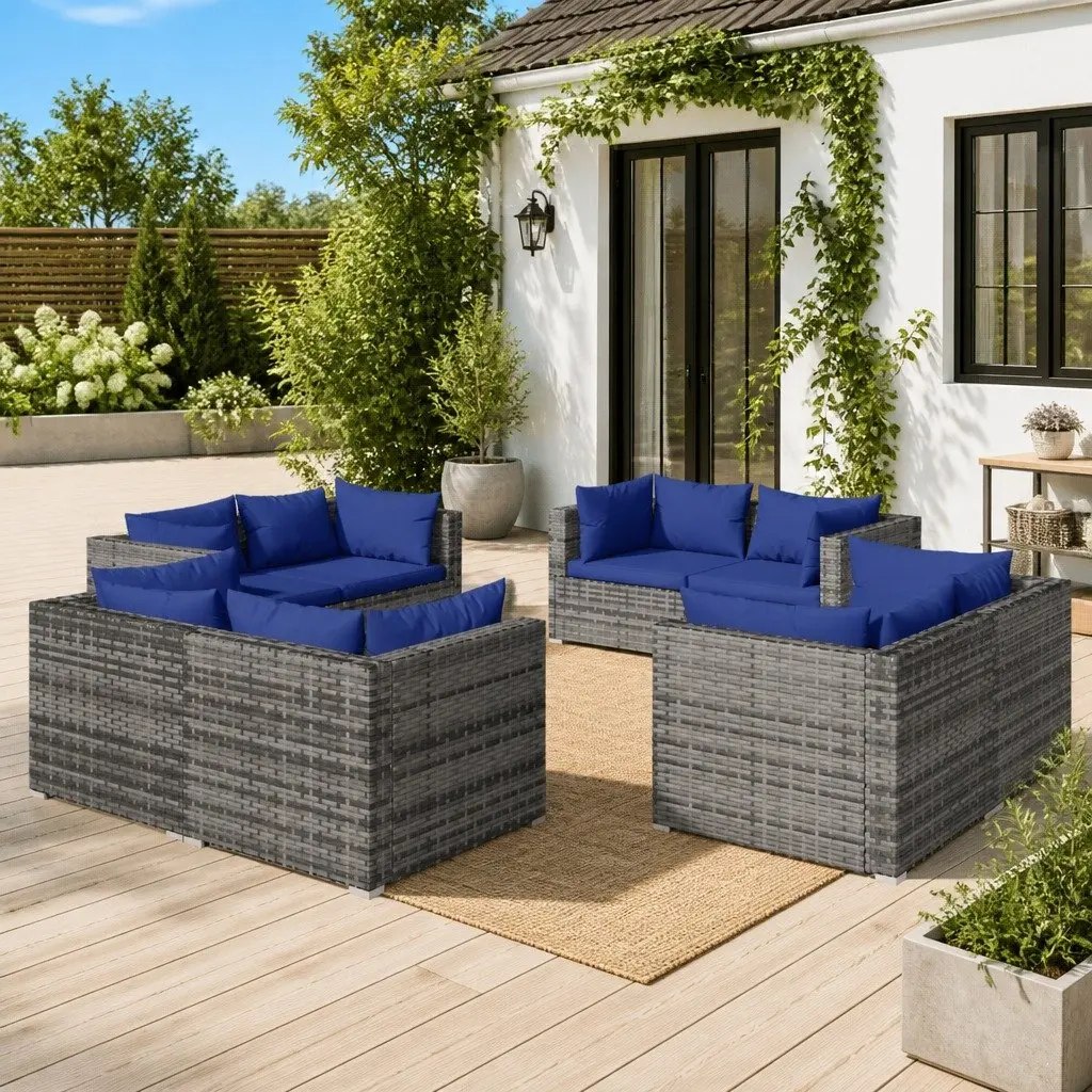8 Piece Garden Lounge Set PE Rattan Outdoor Furniture Modular Grey