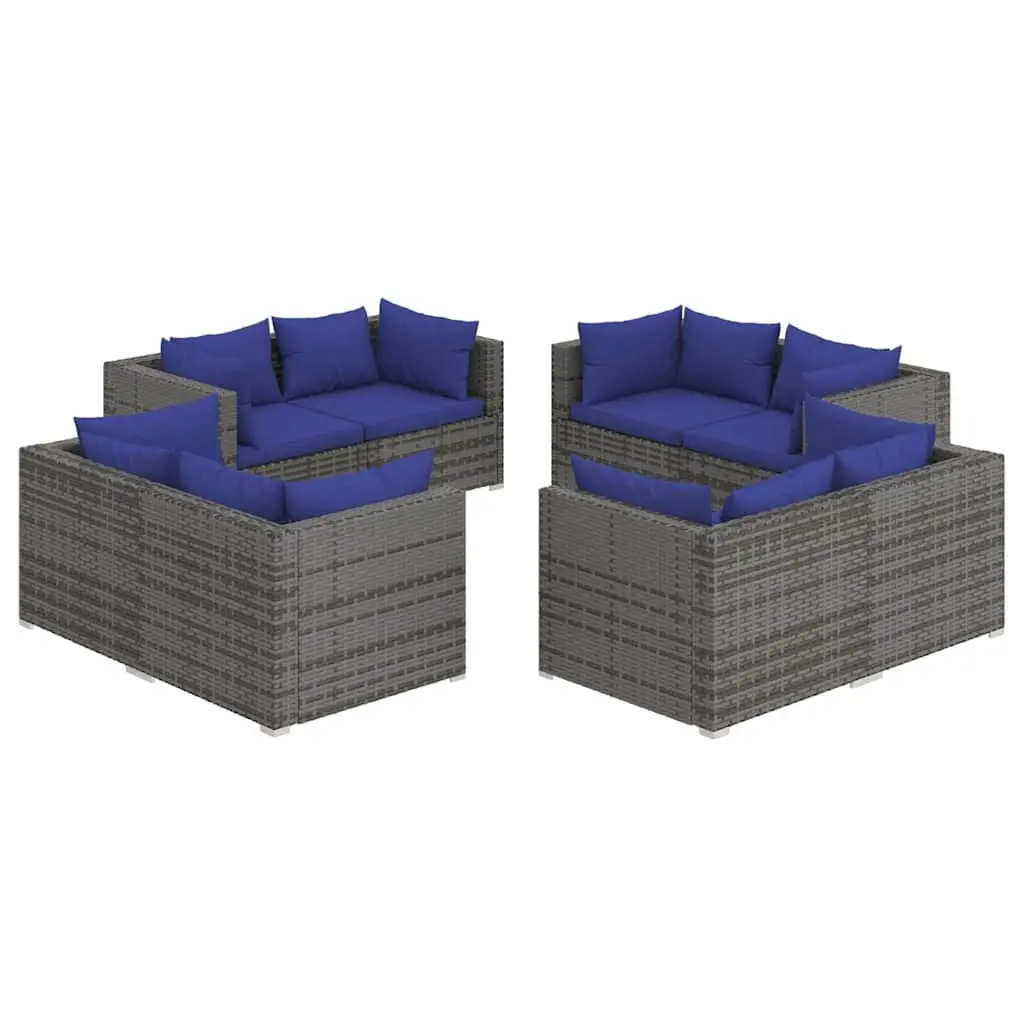 8 Piece Garden Lounge Set PE Rattan Outdoor Furniture Modular Grey