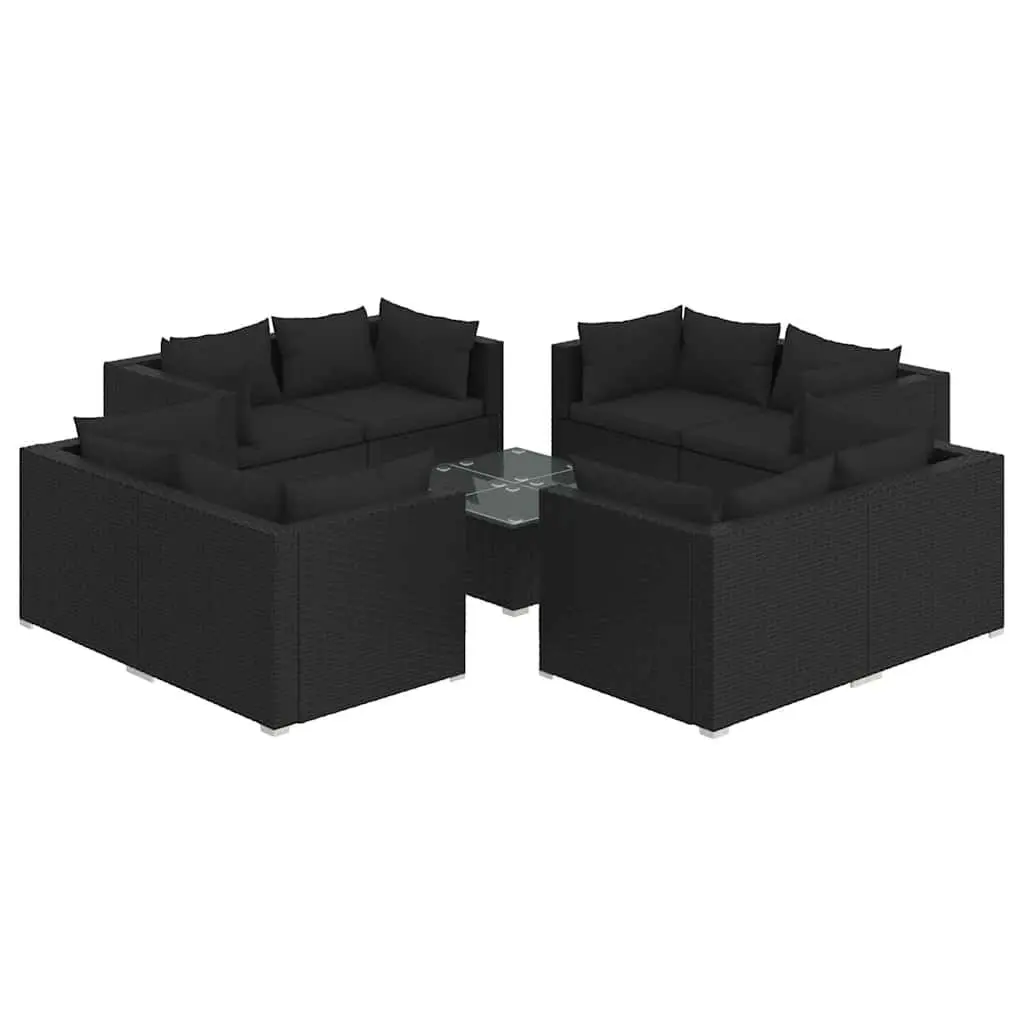 Garden Lounge Set Modular Outdoor Furniture 9 Piece Water-resistant PE Rattan Black