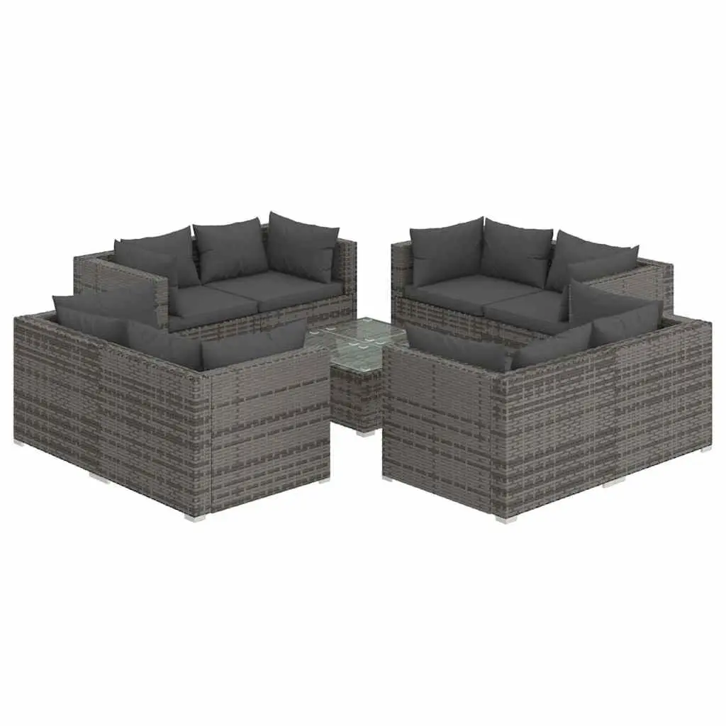 Garden Lounge Set 9 Piece Outdoor Furniture Poly Rattan Grey Modular Cushioned