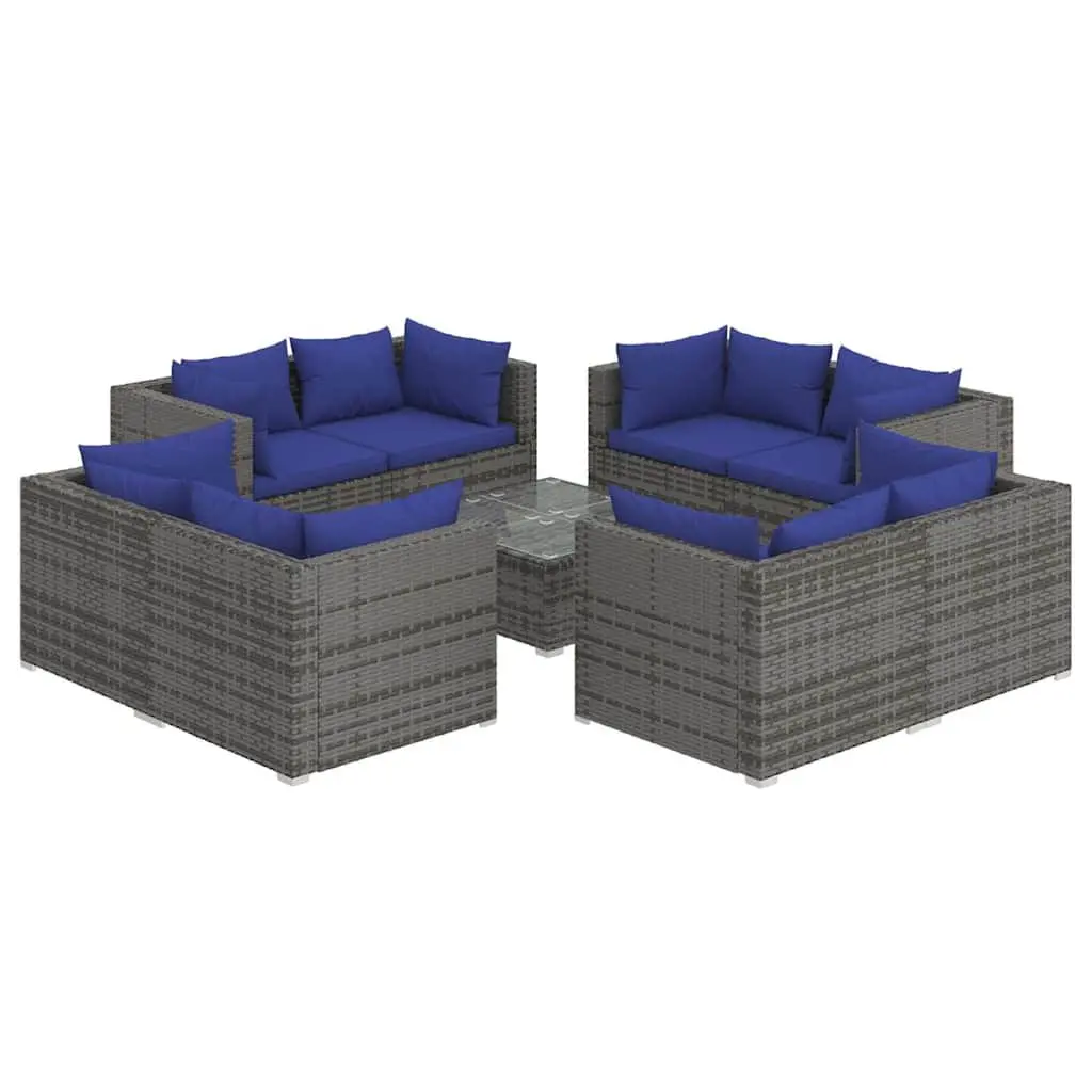 Garden Lounge Set Poly Rattan 9 Piece Modular Grey Outdoor Furniture