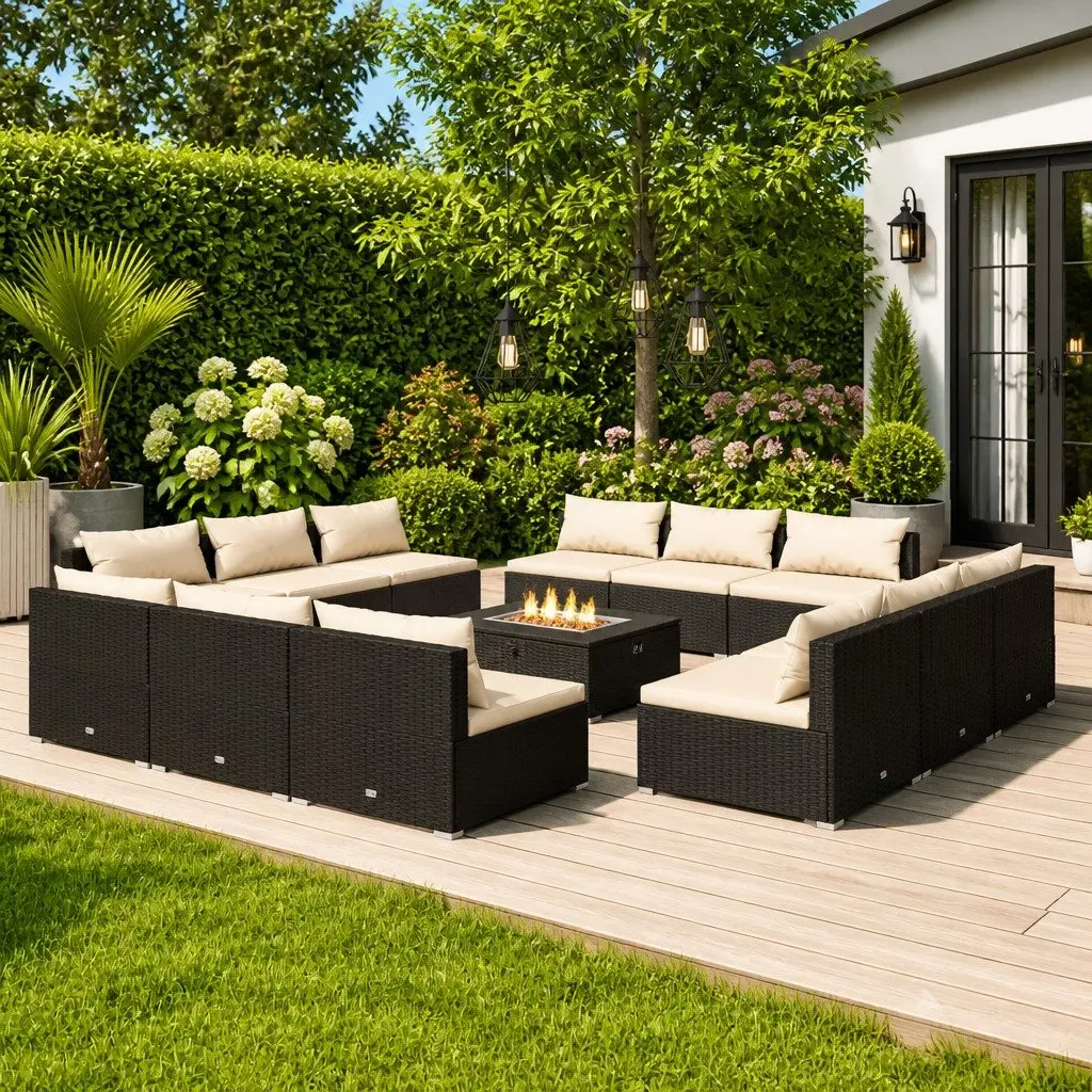 Poly Rattan Garden Lounge Set 12 Piece Outdoor Furniture with Cushions Black