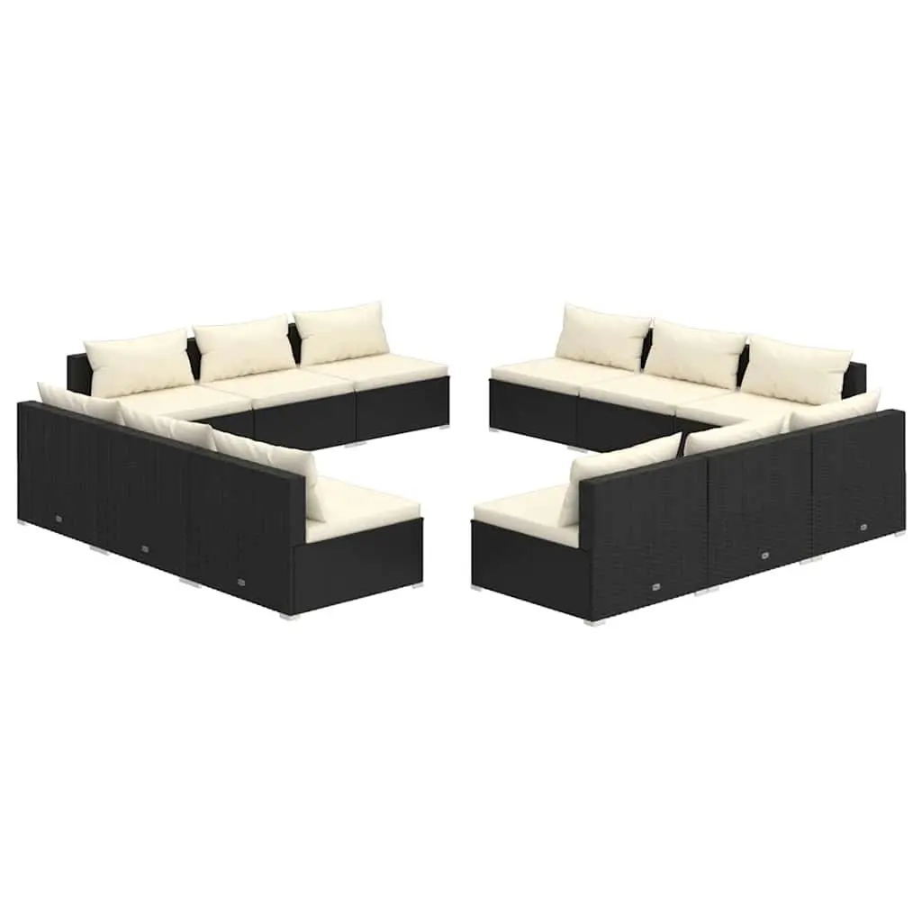 Poly Rattan Garden Lounge Set 12 Piece Outdoor Furniture with Cushions Black