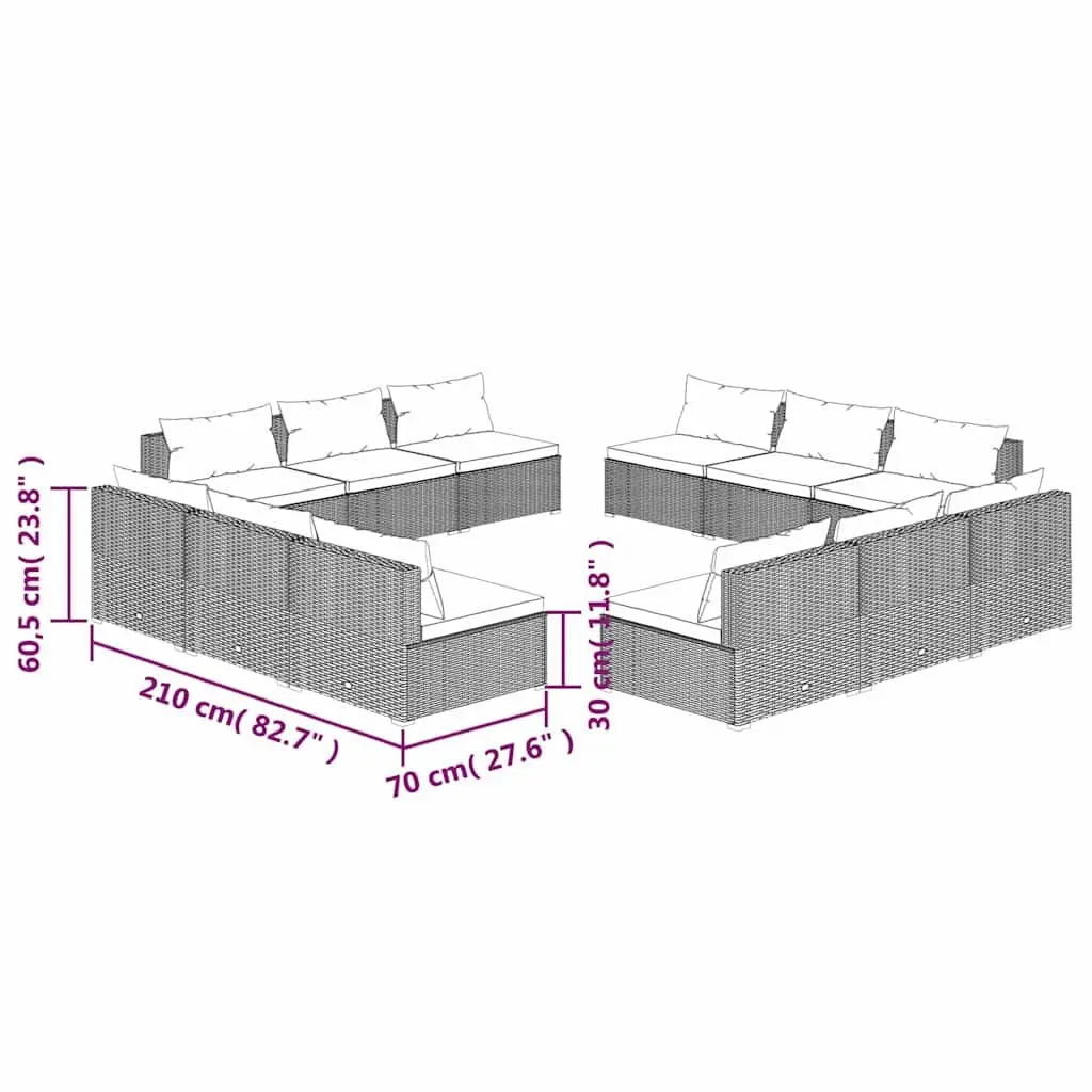Poly Rattan Garden Lounge Set 12 Piece Outdoor Furniture with Cushions Black
