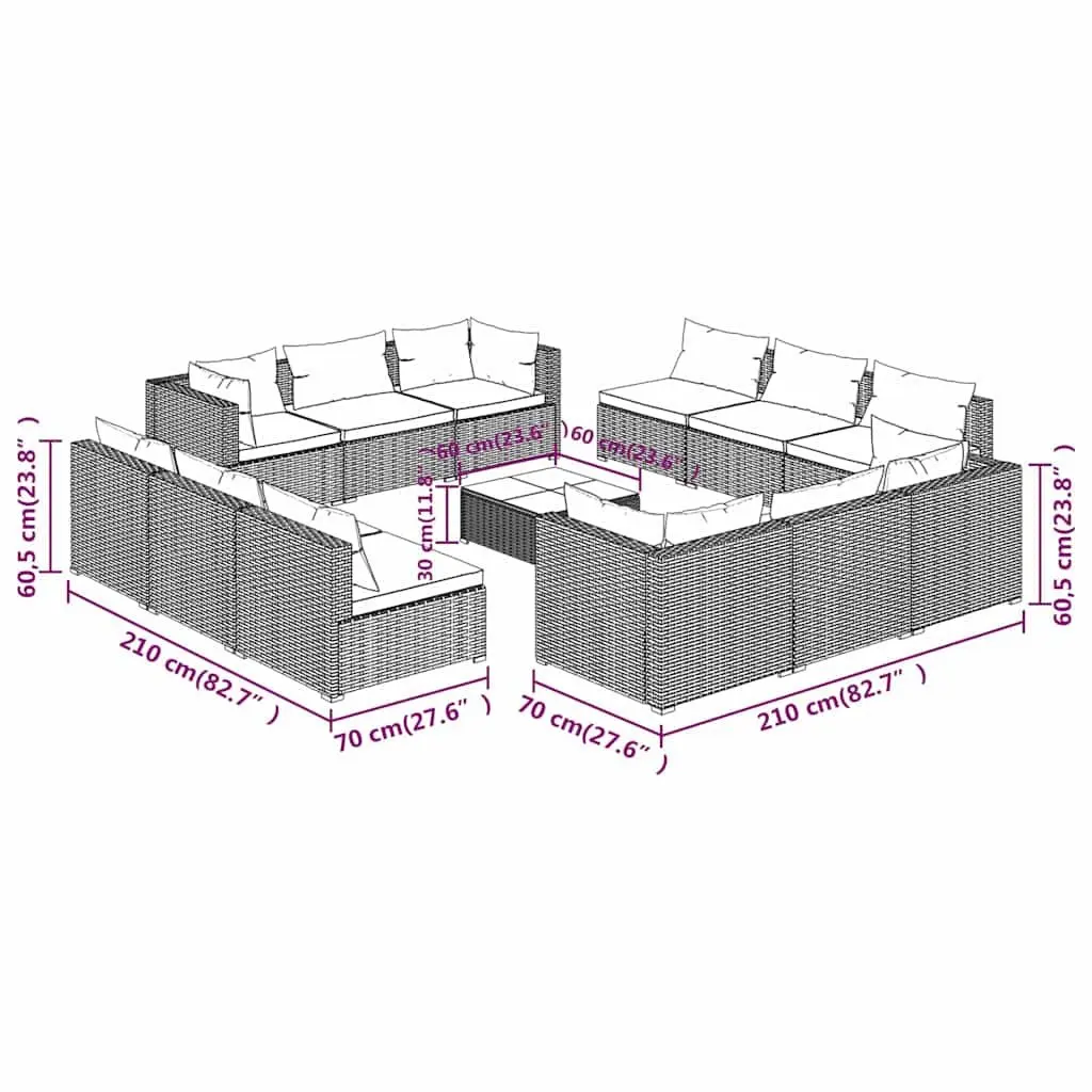Garden Lounge Set 13 Piece Outdoor Patio Furniture with Cushions Poly Rattan