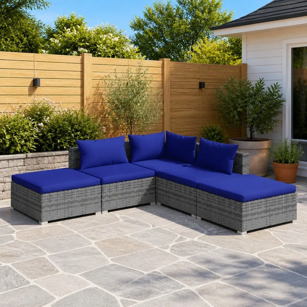 5 Piece Garden Lounge Set with Cushions Modular Outdoor Patio Furniture Grey