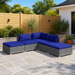 5 Piece Garden Lounge Set with Cushions Modular Outdoor Patio Furniture Grey