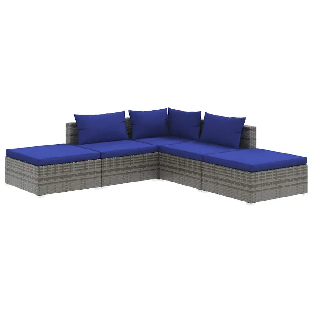 5 Piece Garden Lounge Set with Cushions Modular Outdoor Patio Furniture Grey