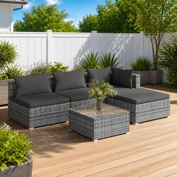 5 Piece Garden Lounge Set Outdoor Patio Furniture Grey PE Rattan Modular Sofa