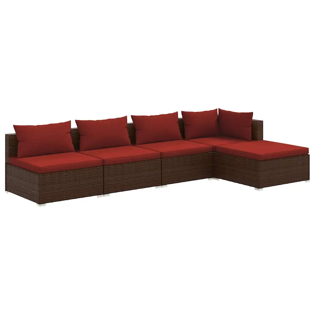 5 Piece Garden Lounge Set Outdoor Patio Furniture with Cushions PE Rattan Brown